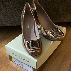 Bronze-Gold Franco Sarto Faux Snakeskin Heels